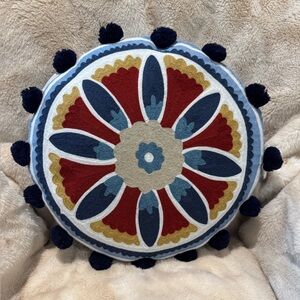 Nina Campbell Home Decorative Boho Pillow Embroidered Feather Down 16” Round